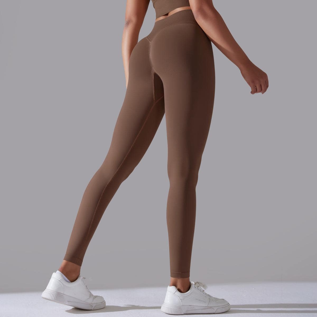 Seamless Cross Beauty Back Yoga Set for Women  S Trousers-Chestnut 