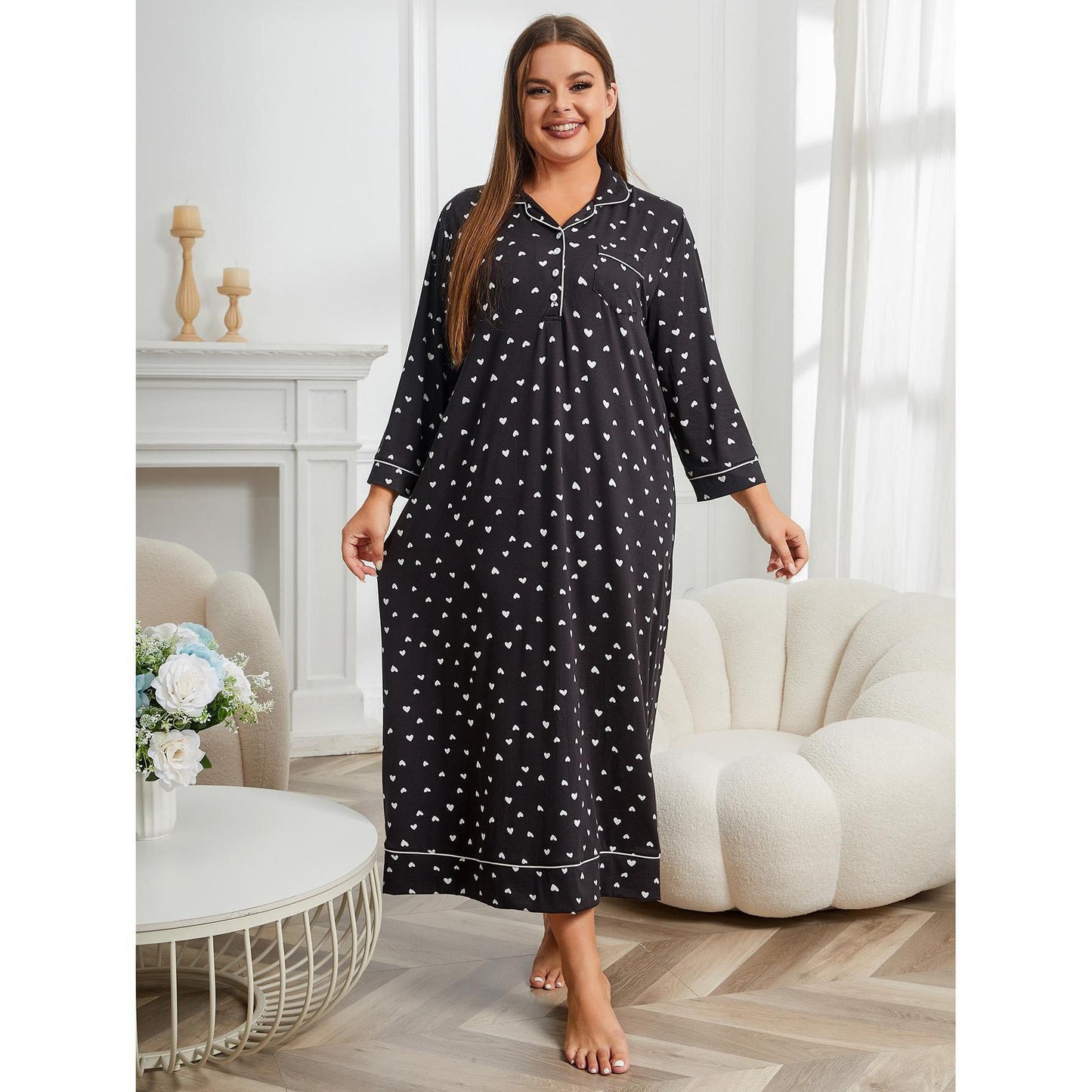 Plus Size Pajamas Women Autumn Winter Long Sleeve Nightdress Home Can Be Worn outside - Wild Amber Fashion