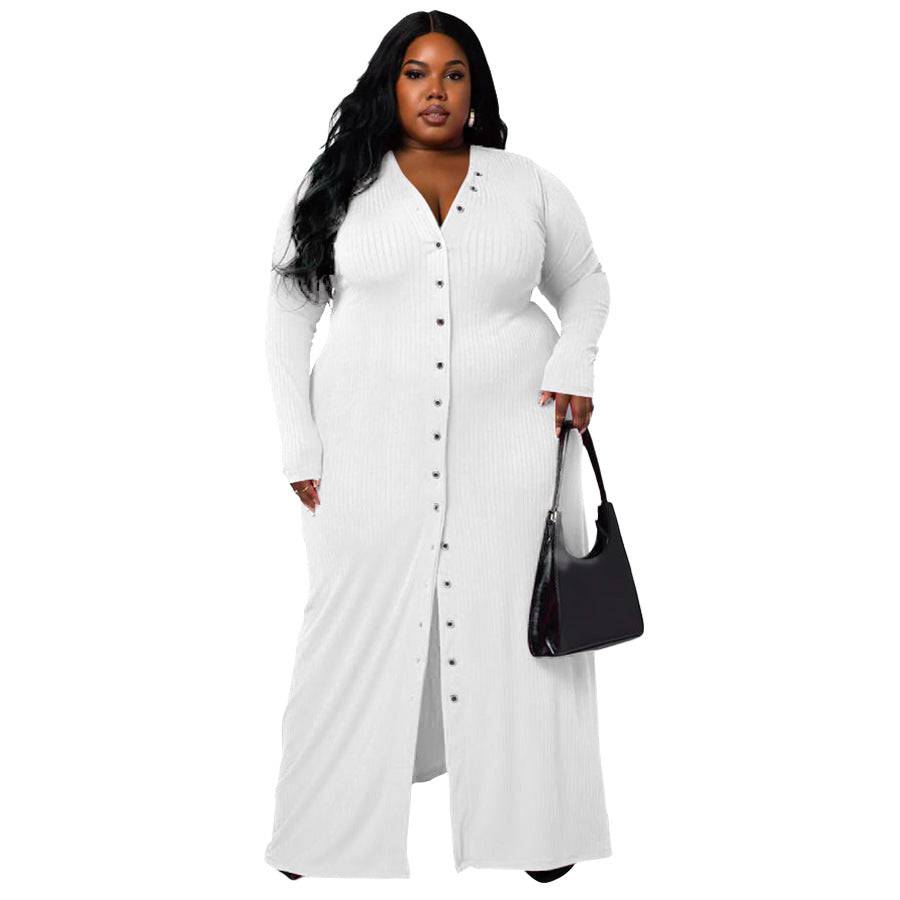 Sophisticated Plus Size Sunken Stripe Split Dress  XL White 