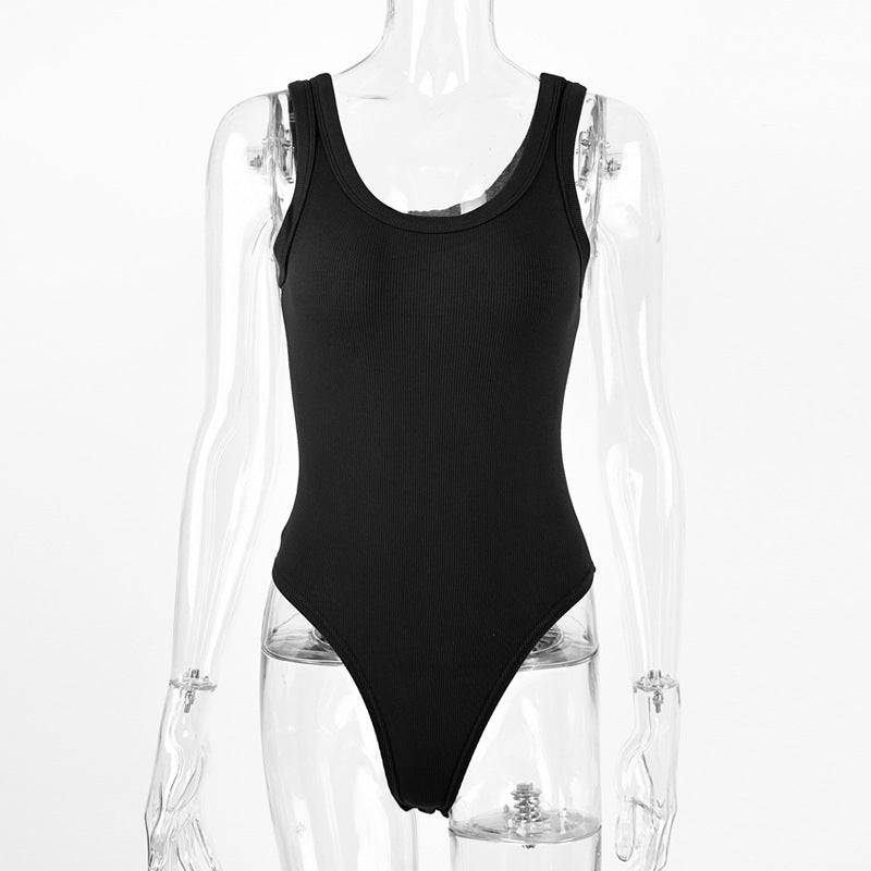 Sleek Sleeveless Summer Fitness Leotard in Ribbed Rayon Blend  S Black 