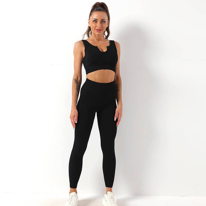 Ultimate Comfort Seamless Yoga Set with Shockproof Sports Bra and High-Rise Fitness Trousers  S Black U-Shaped Bra Trousers 