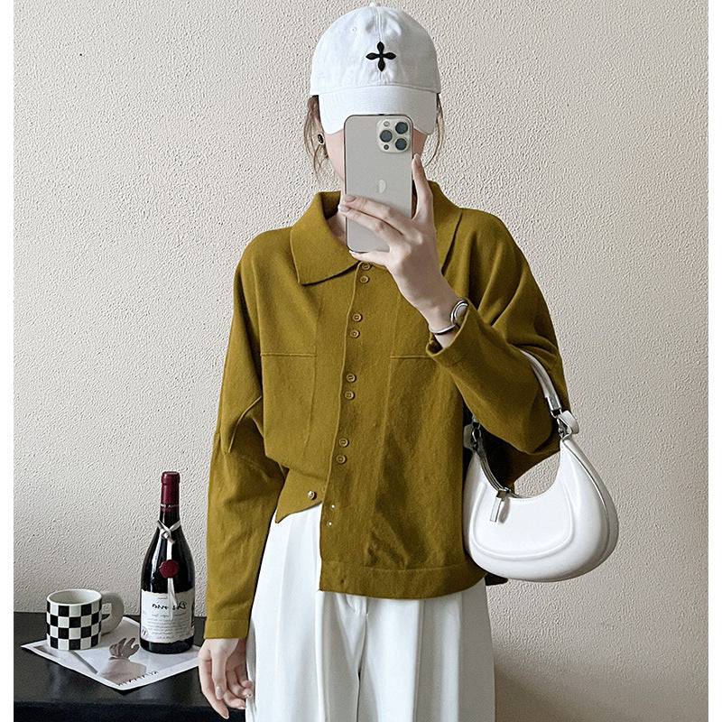 Fashionable Women's Polo Collar Batwing Sleeve Cardigan  One Size Mustard Yellow 