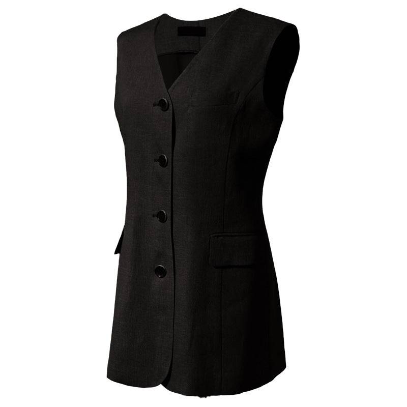 Slim Fit Sleeveless Linen Vest Cardigan for Women  S Black 