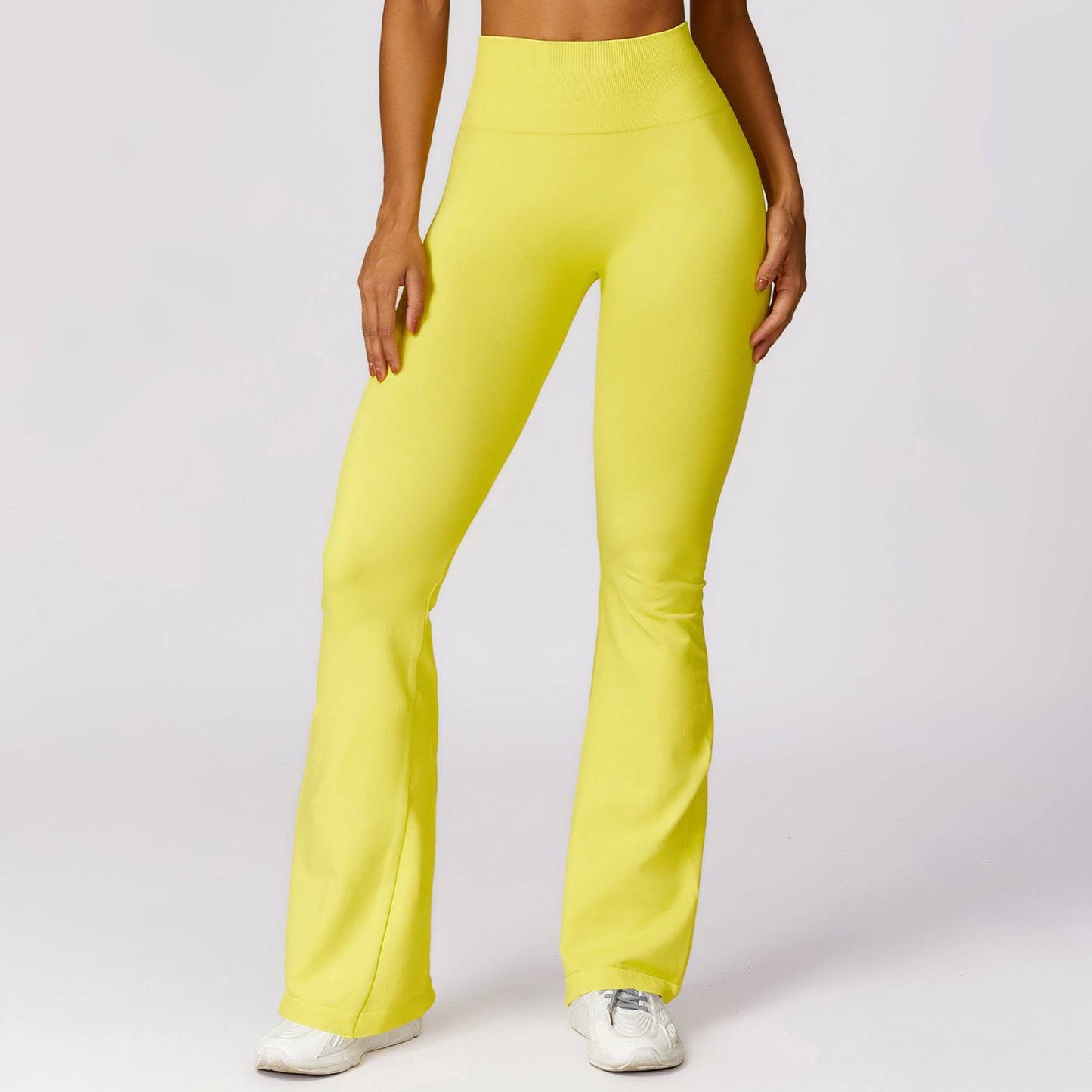 High Rise Seamless Yoga Bell Bottom Pants  S Lemon Yellow 