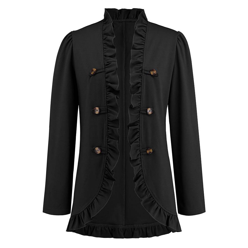 Women's Ruffled Cardigan with Double-Breasted Closure  S Black 