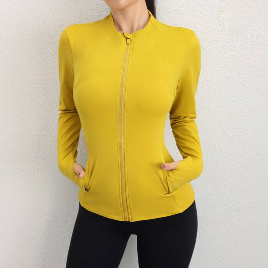 Slim Fit Sporty Zipper Jacket for Women's Autumn Workout  S Turmeric 