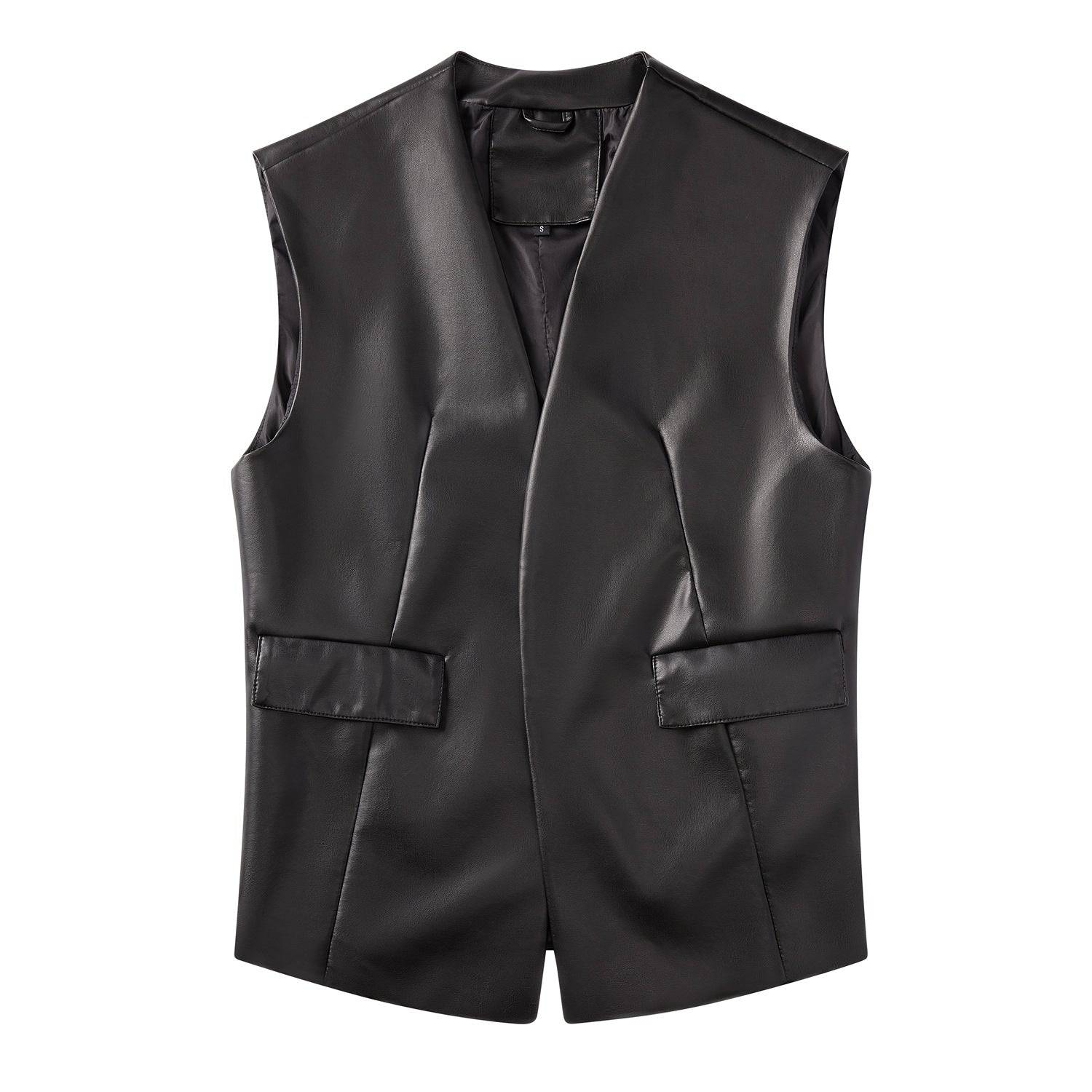 Sleek Plus Size Sleeveless Faux Leather Vest  S Black 