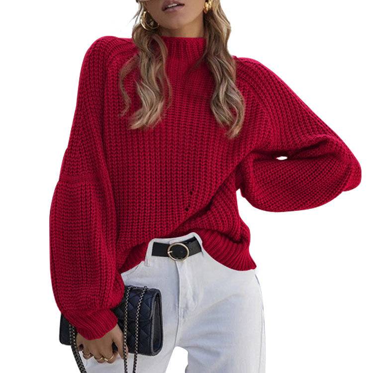 Warm and Chic Turtleneck Sweater for Women  S Red 