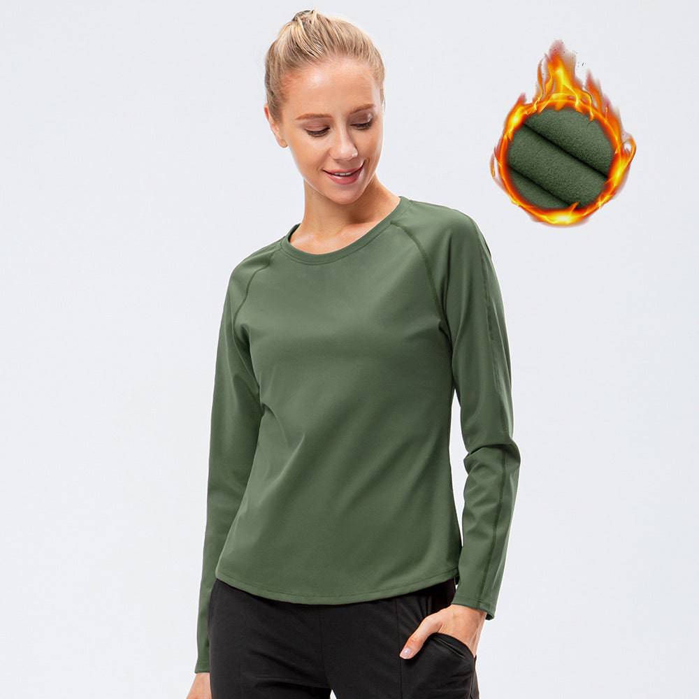 Warm Nylon Fleece-Lined Long Sleeve Sports Top for Women  2 Army Green 