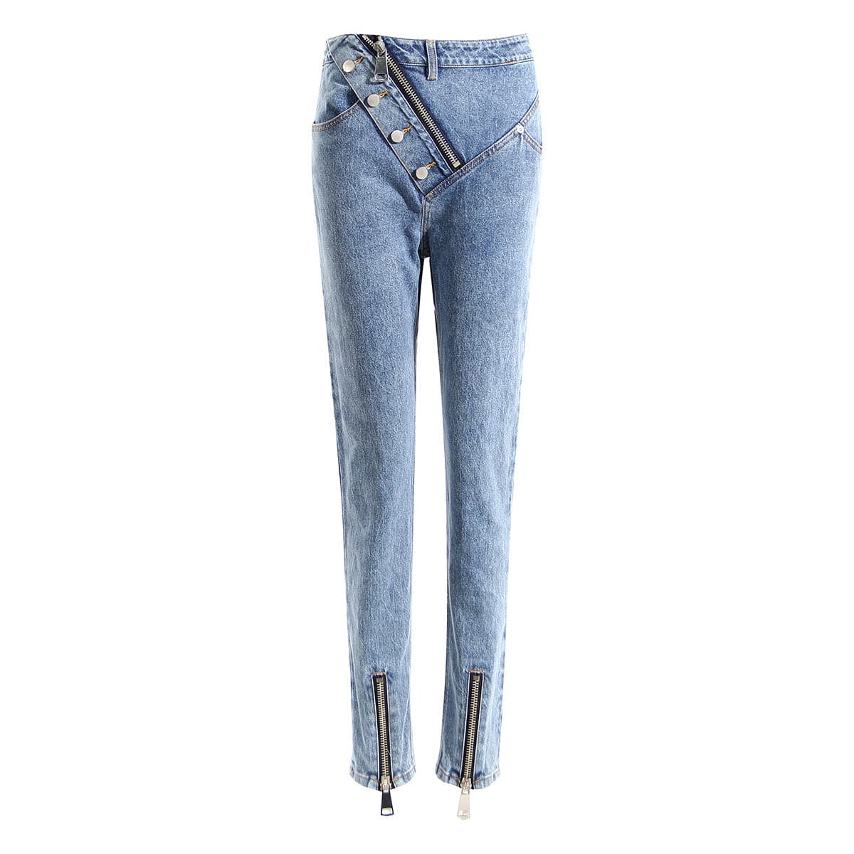 Spring High Waist Slim Fit Denim Pants with Zipper Detail  S Indigo 