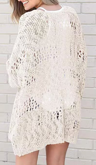 Bohemian Crochet Coat Hollow Out Cutout out Solid Color Women Knitted Cardigan - Wild Amber Fashion