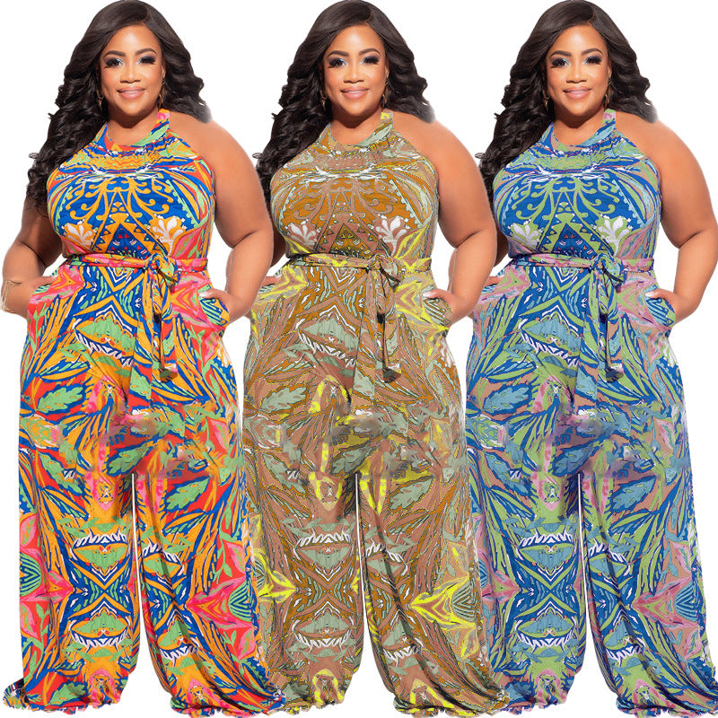 Plus Size Women Clothing Printed Casual Women Wear Women Jumpsuit - Wild Amber Fashion