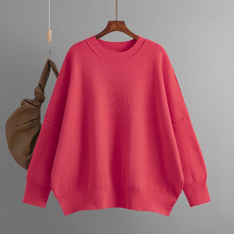 Loose Knit Solid Color Pullover for Women's Fall/Winter Wardrobe  One Size watermelon red 