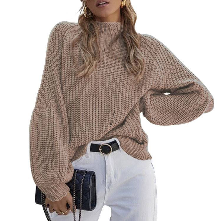 Warm and Chic Turtleneck Sweater for Women  S Khaki 