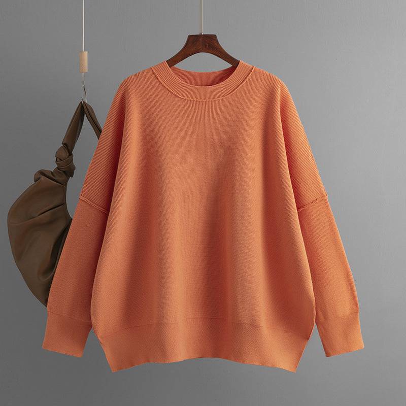 Loose Knit Solid Color Pullover for Women's Fall/Winter Wardrobe  One Size Orange 