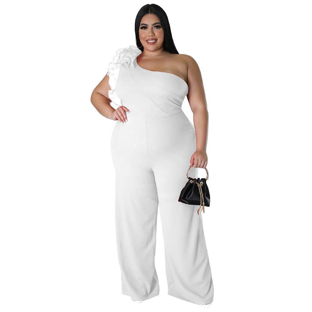 Plus Size Women Clothes One Shoulder Voile Wide Leg Pants for Women - Wild Amber Fashion