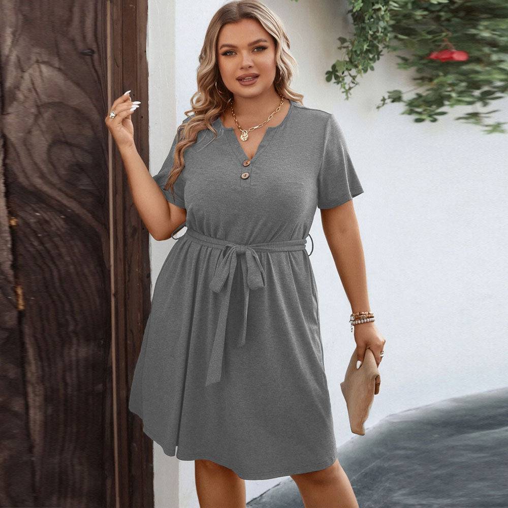 Flattering V-Neck A-Line Dress for Plus Size Women  1XL Gray 