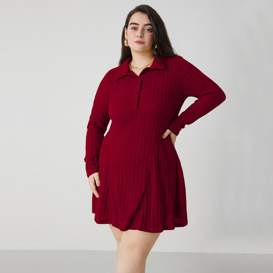 Plus Size Women Clothing Adult Lady like Woman Office Red Dress Autumn Winter All Matching A line - Wild Amber Fashion