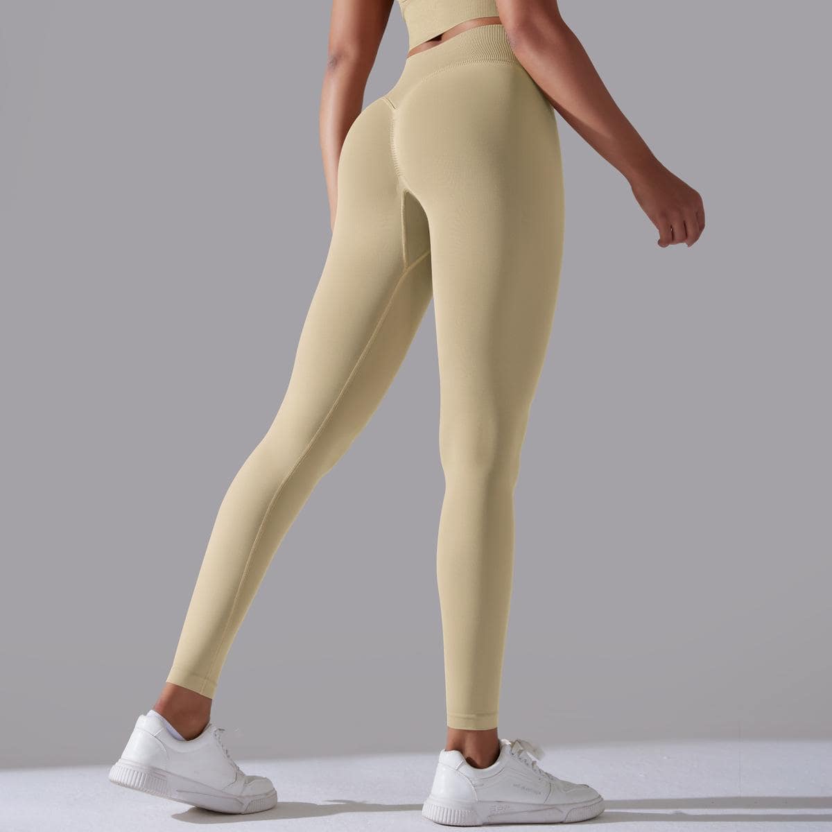 Seamless Cross Beauty Back Yoga Set for Women  S Trousers-Light Camel 