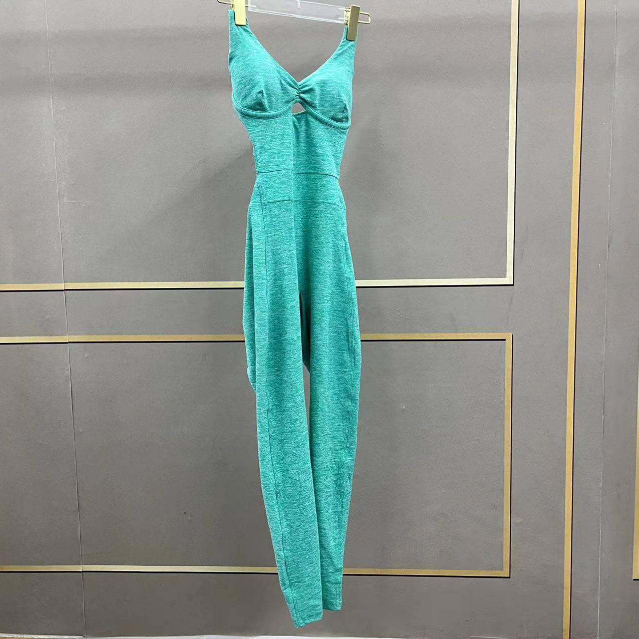 Flattering Cross Adjustable Shoulder Strap Yoga Jumpsuit  S Mint 