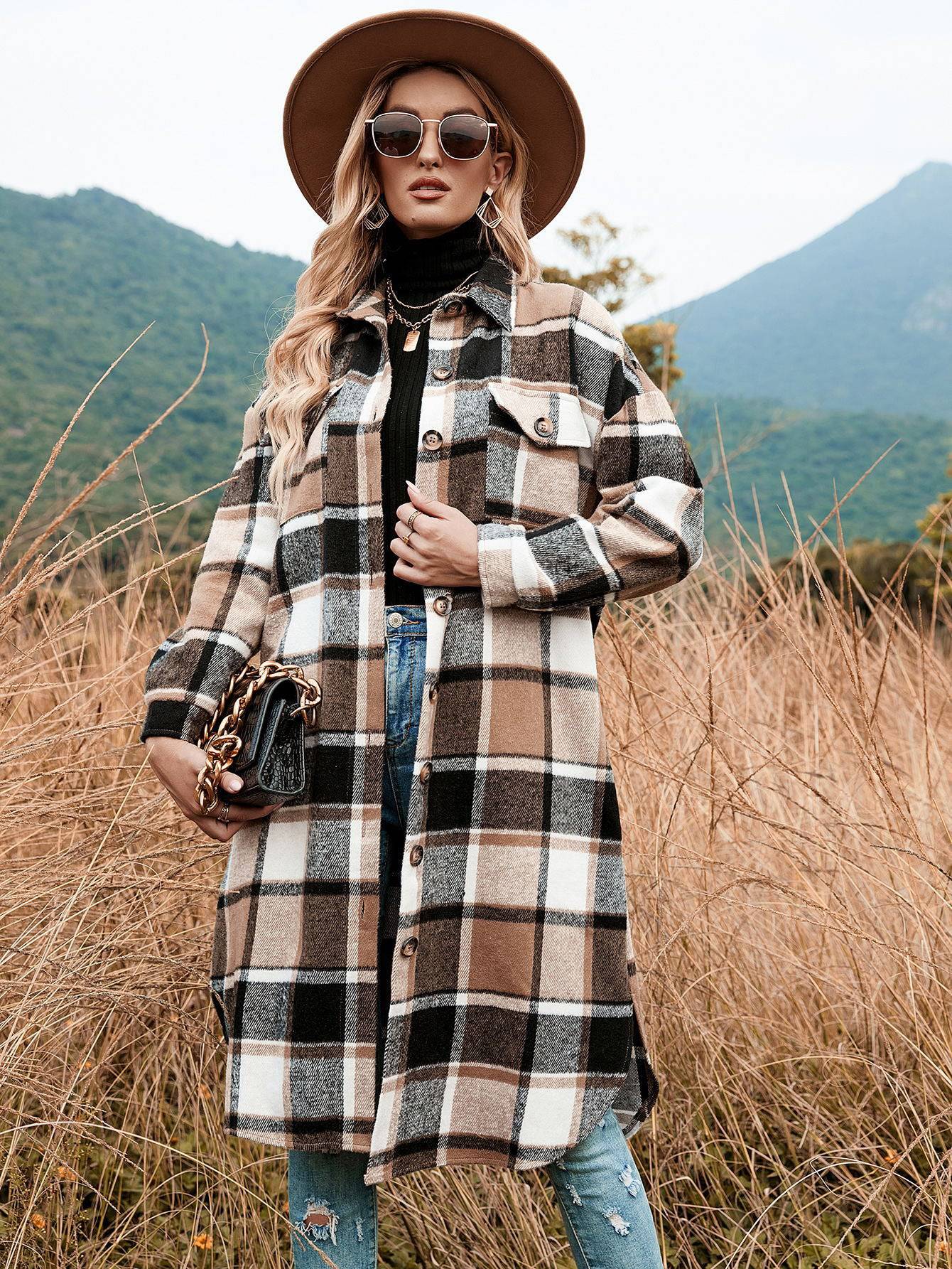 Women's Classic Check Plaid Trench Coat for Autumn and Winter  S Khaki 