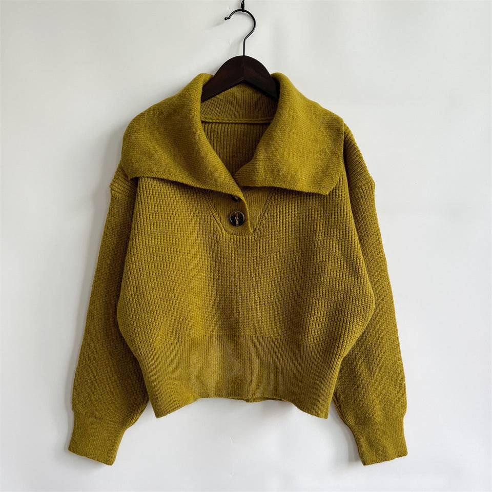 Professional Chic Collared Knit Sweater for Women  S Green 