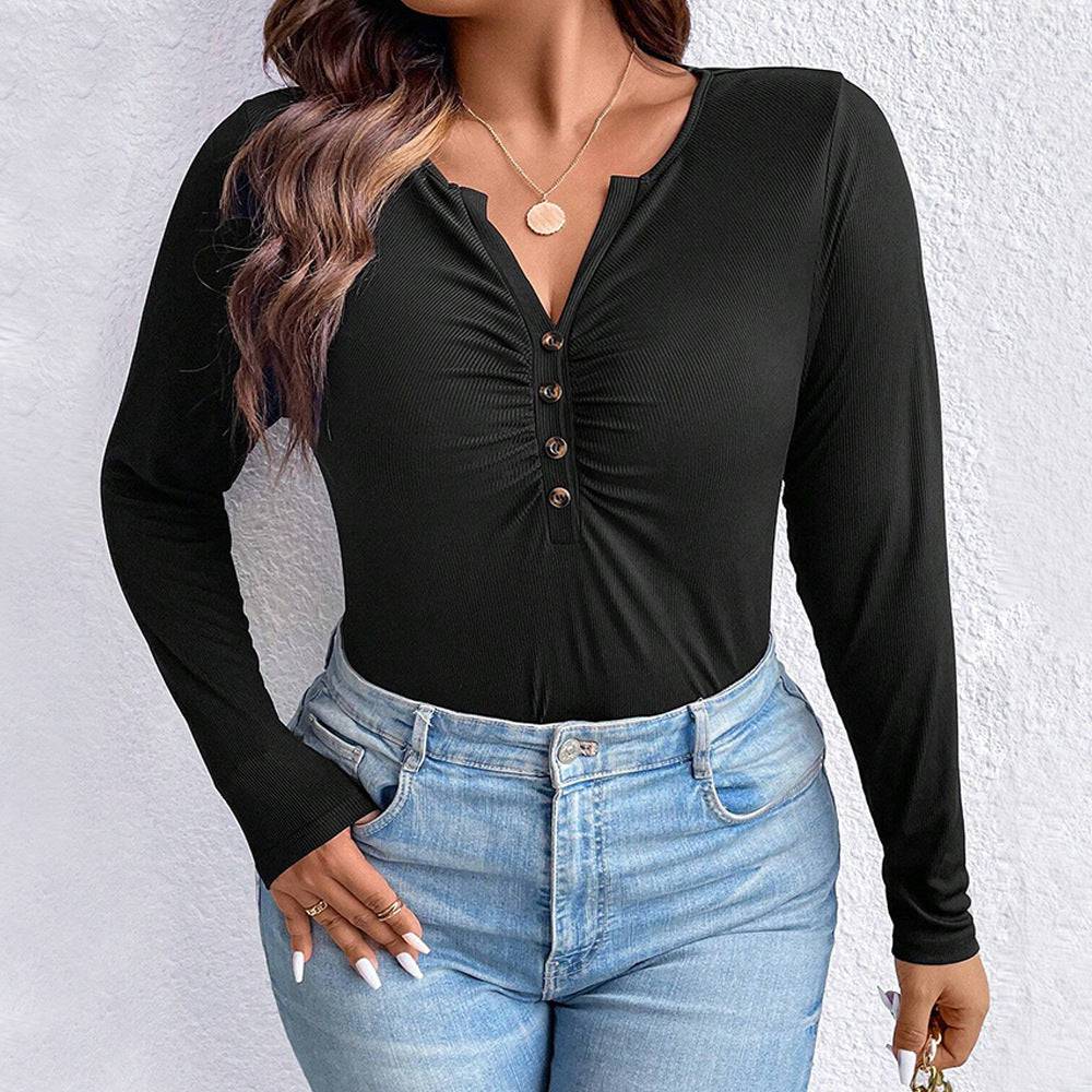 Slim Fit Knitted Elegant Top for Plus Size Women  1XL Black 