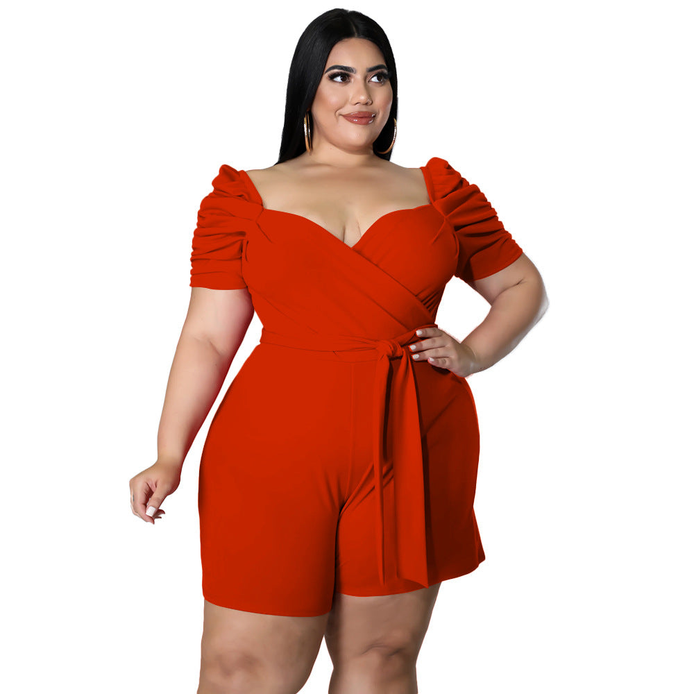 Plus Size Women Clothing Casual Sexy Solid Color Belt Jumpsuit - Wild Amber Fashion