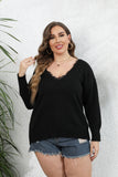 Women Autumn Winter Woven Top plus Size Women Clothes Lace Stitching V neck Pullover Sweater - Wild Amber Fashion