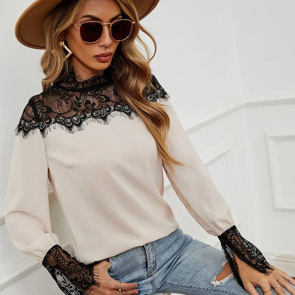 Elegant Lace Stitch Pullover with Long Sleeves - Spring/Fall Collection  S Apricot 