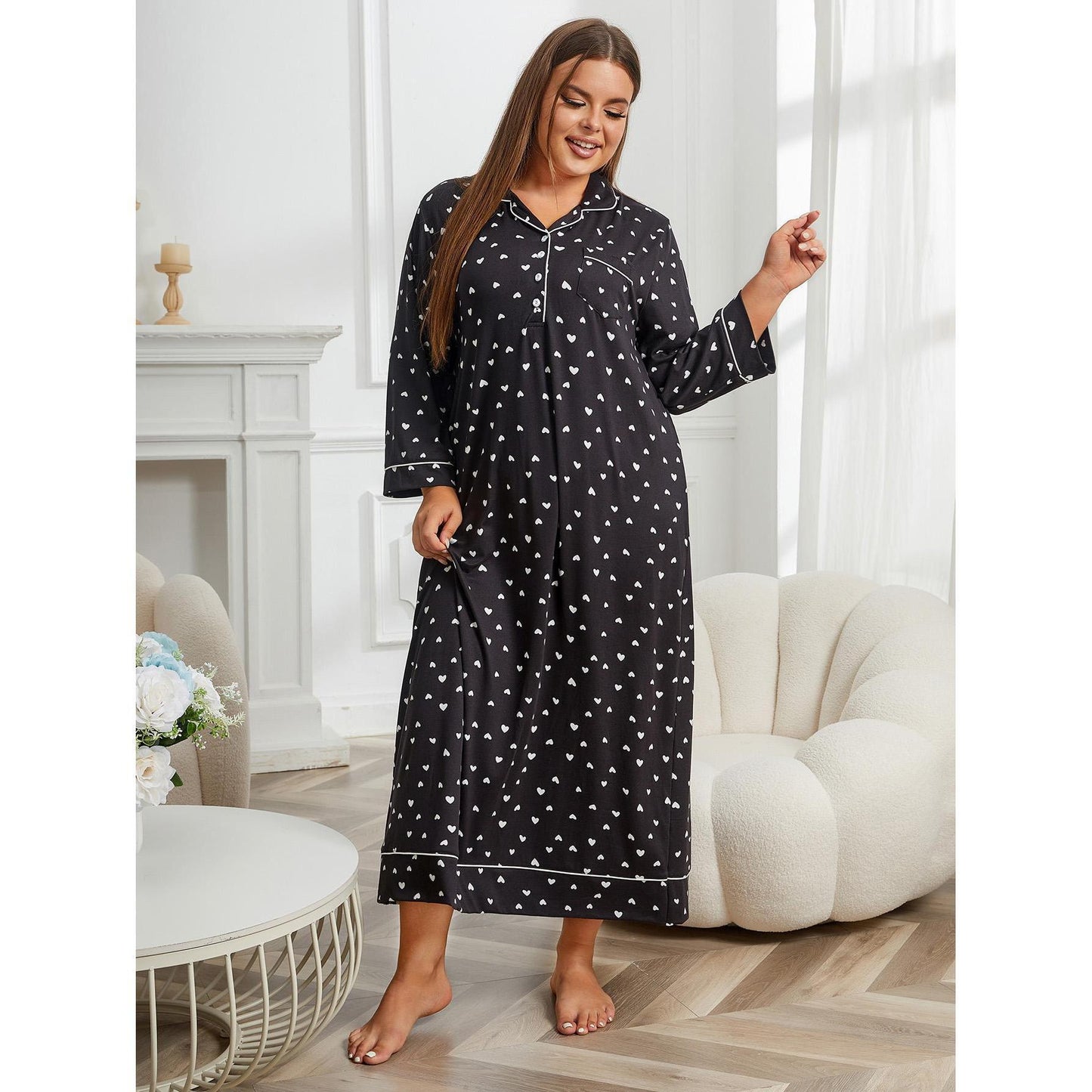 Plus Size Pajamas Women Autumn Winter Long Sleeve Nightdress Home Can Be Worn outside - Wild Amber Fashion