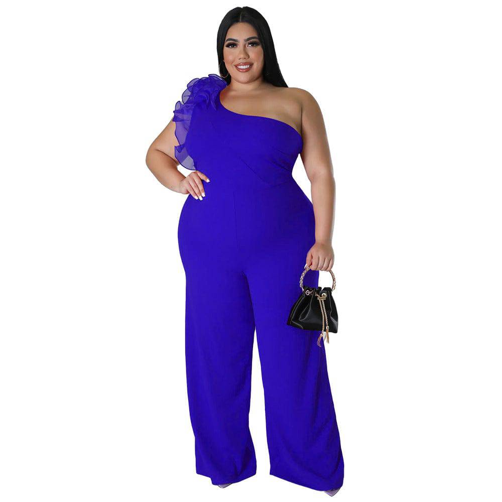 Plus Size Women Clothes One Shoulder Voile Wide Leg Pants for Women - Wild Amber Fashion