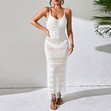 Sexy Cutout Sling Maxi Dress Slim Fit Tassel Beach Dress Sleeveless Knitted V neck Strap Dress