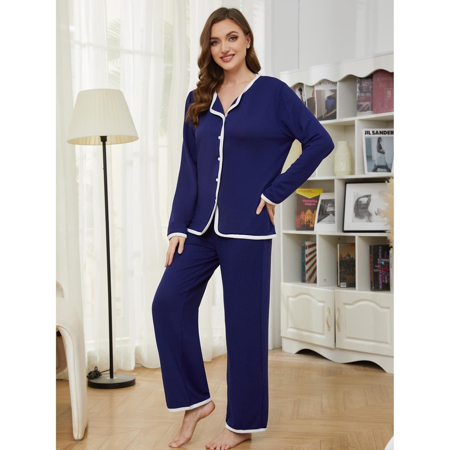 Women's Cozy Polyester Cardigan Set for Autumn and Winter  S Navy 