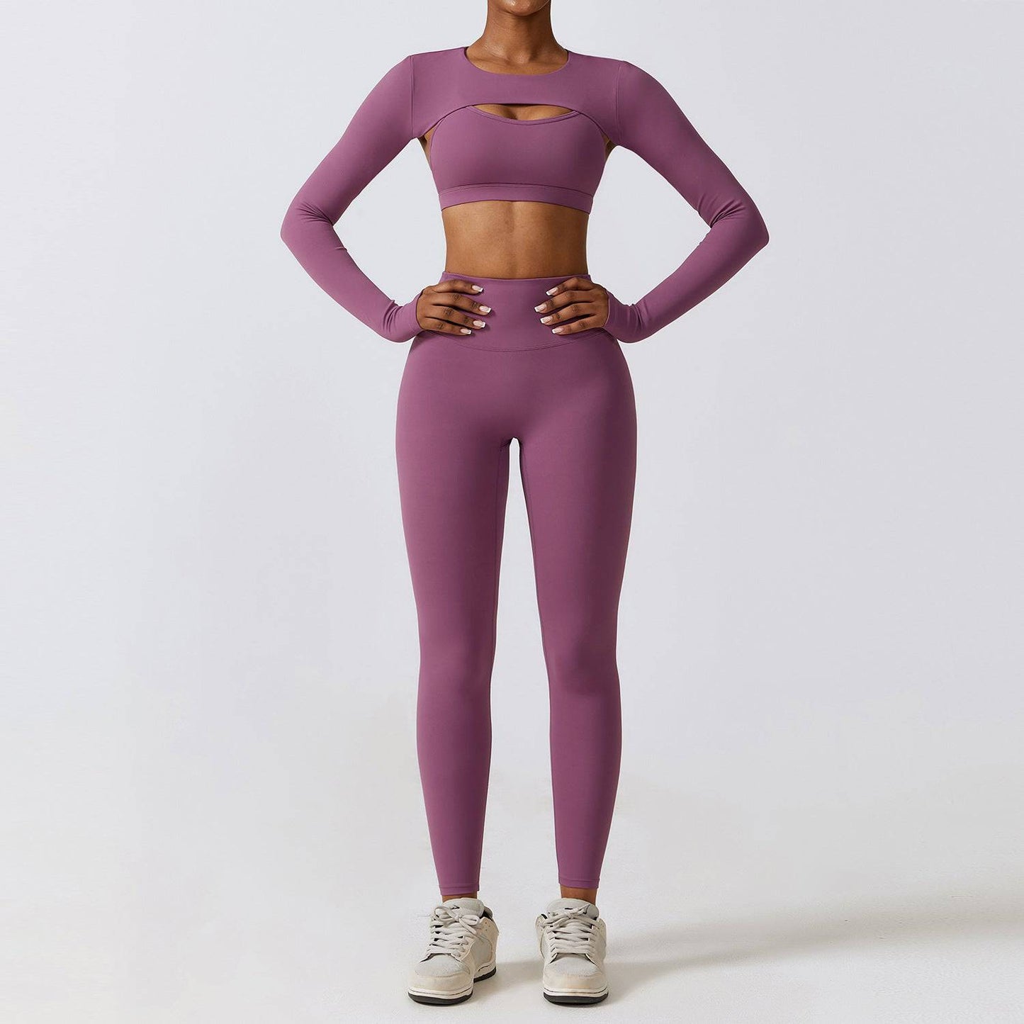 Elevate Your Active Style Three Piece Yoga Set  S Bra Waistcoat Trousers Prune Purple 