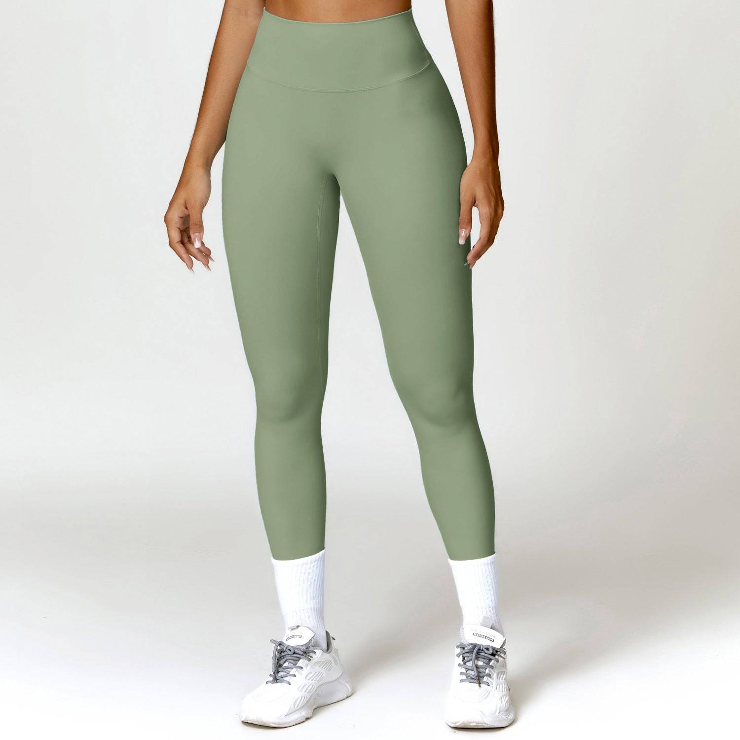 Slim Fit High Waist Yoga Pants with Quick Drying Brushed Fabric and Belly-Hugging Design  S Basil Green 