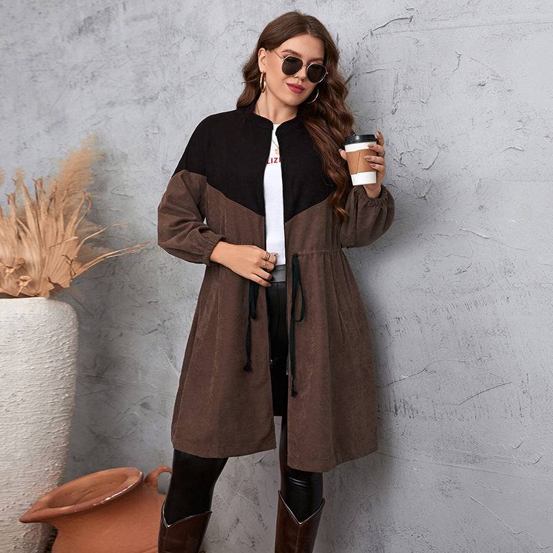 Elegant Plus Size Lace-up Office Coat for Women  1XL Coffee 