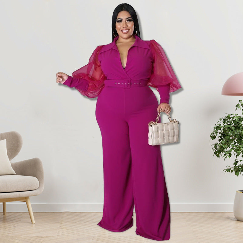 Plus Size Women Clothes Spring Collar Jumpsuit - Wild Amber Fashion