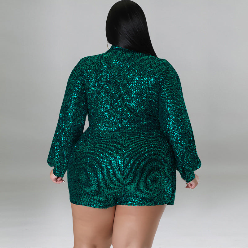 Plus Size Women Clothes Sequin Romper Source - Wild Amber Fashion