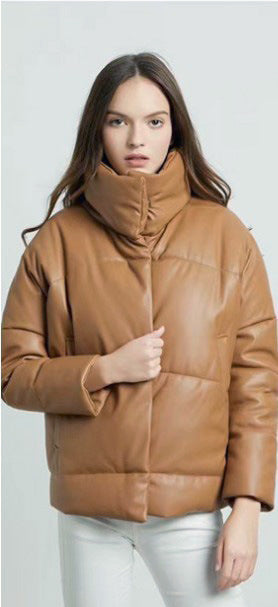 Winter Women Faux Leather Coat Single-Breasted Stand Collar Short Leather Coat Slim Jacket - Wild Amber Fashion