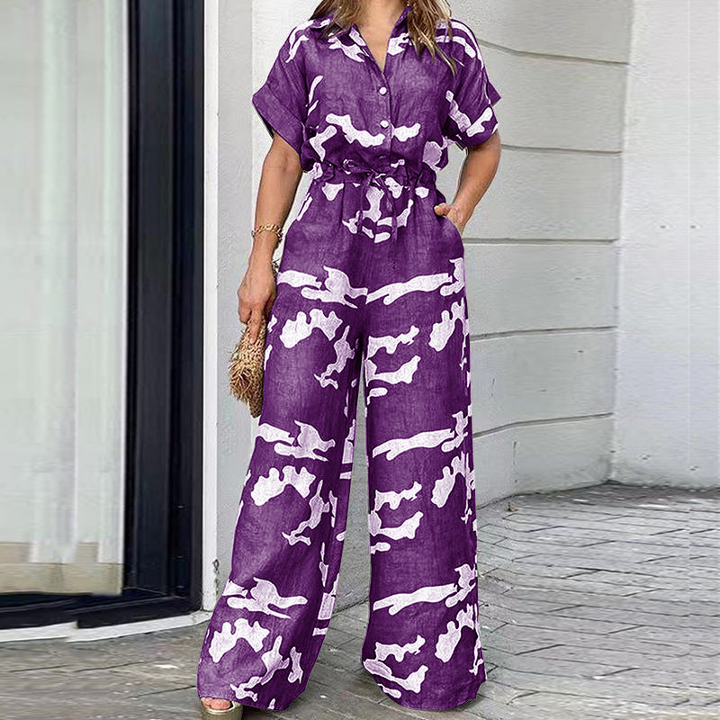 Plus Size Women Clothes Autumn Short Sleeved Jumpsuit - Wild Amber Fashion