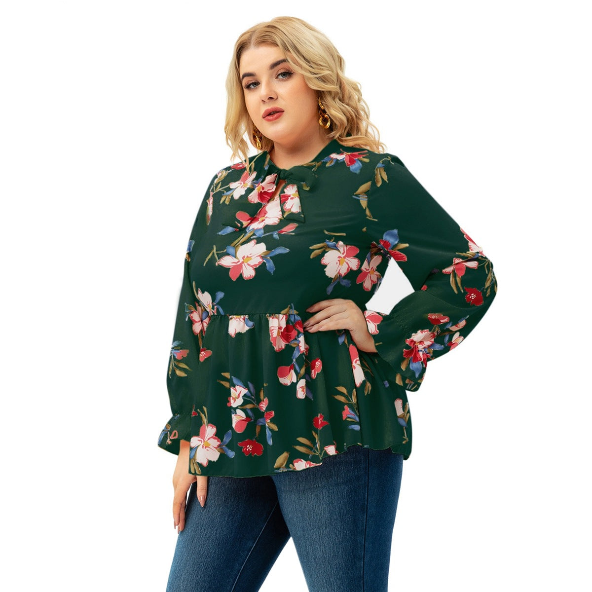 Plus Size Women Clothing Spring Autumn Full Figured Girl Long Sleeve Printed Top - Wild Amber Fashion