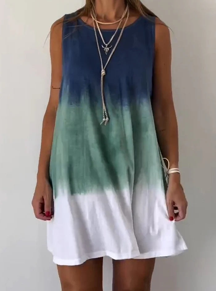 Women Internet Celebrity Summer Tie Dyed Printed Sleeveless Loose Dress - Wild Amber Fashion