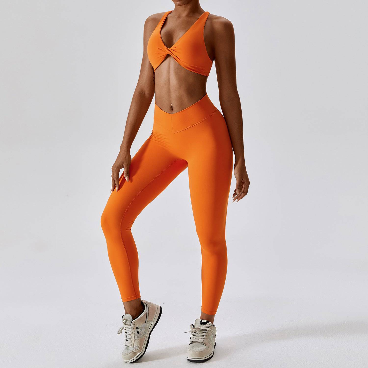 Stylish and Comfortable Yoga Clothes with Sexy Back Design for Women  8/S Pleated Bra Trousers Tropical Orange 