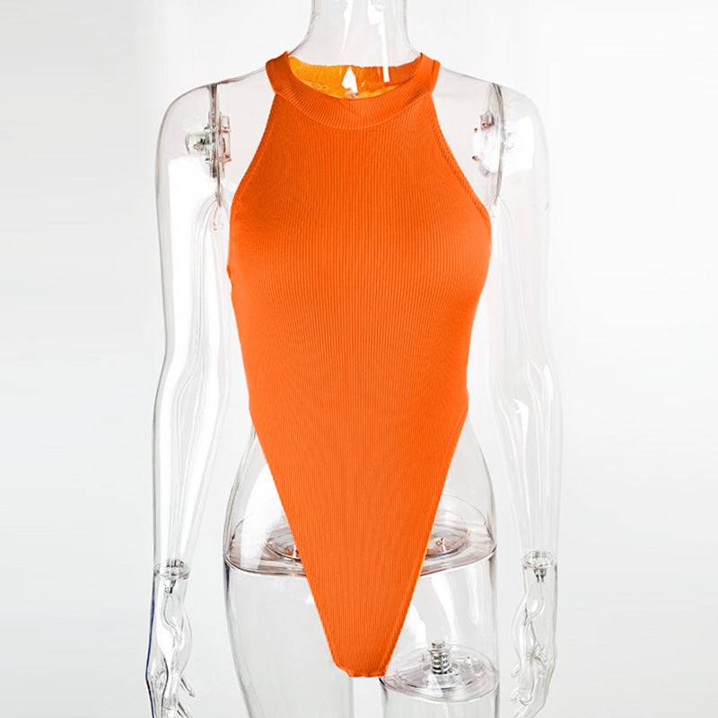 Sleek Sleeveless Bodysuit for Summer in Slim Fit  S Orange 