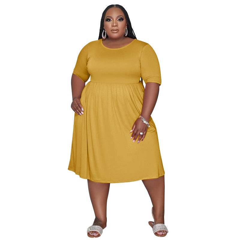 Elevate Your Style: Plus Size Summer A-Line High Waist Dress  XL Yellow 