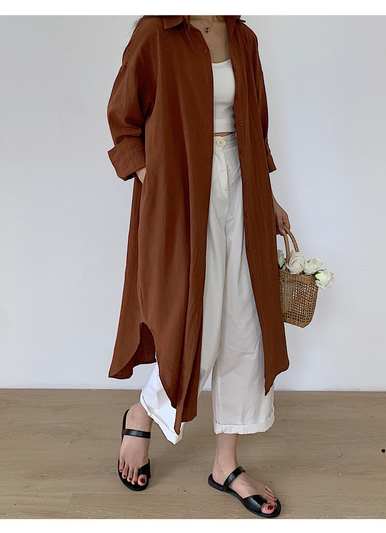 Shirt Dress High Grade Summer Women Niche Age Reducing Solid Color Loose Fitting Maxi Dress - Wild Amber Fashion