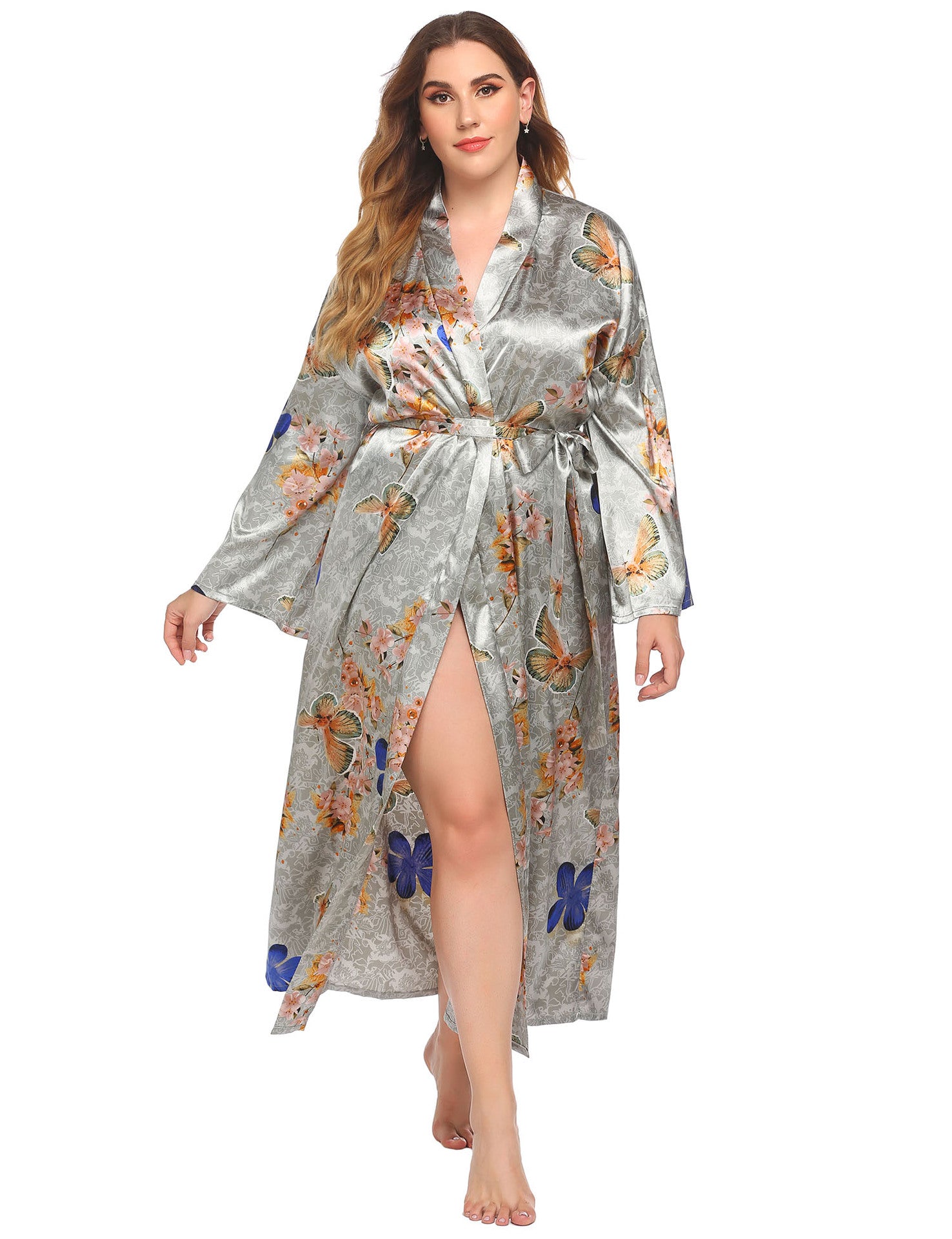 Plus Size Home Pajamas Silk Satin Printed Nightgown - Wild Amber Fashion