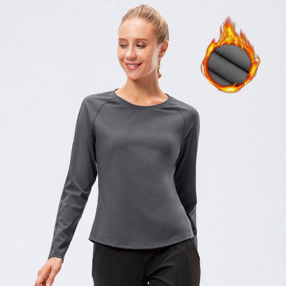 Warm Nylon Fleece-Lined Long Sleeve Sports Top for Women  2 Dark Grey 