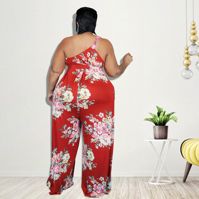 Plus Size Women Clothing Summer Large Floral Printing Casual Jumpsuit - Wild Amber Fashion